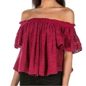 Free People Thrills & Frills Gauzy Knit Blouse